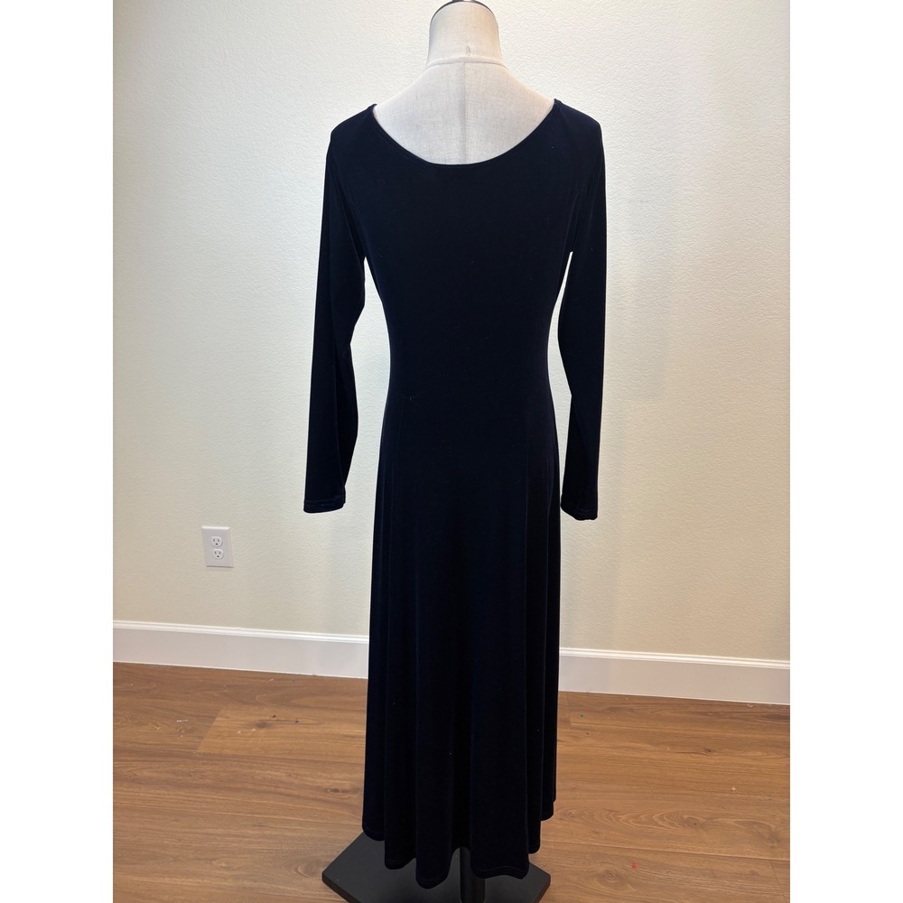 Moda International Midi Dress Women Medium Navy‎ Blue Velvet Long Sleeve witchy - Picture 6 of 8